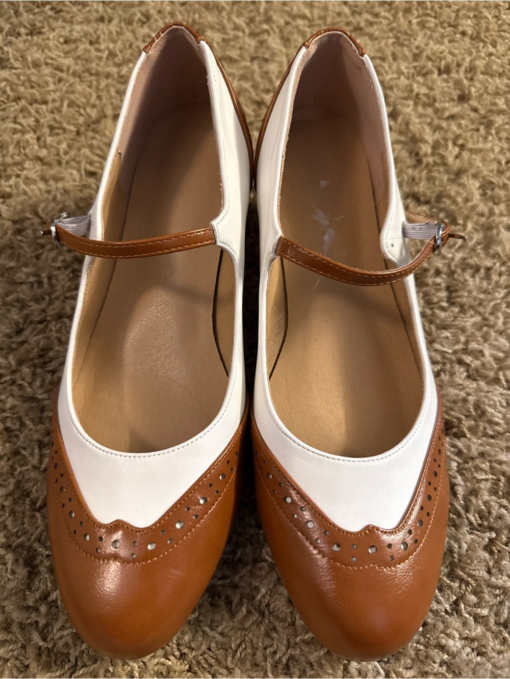 Two-Tone Mary Jane Heels in White and Brown